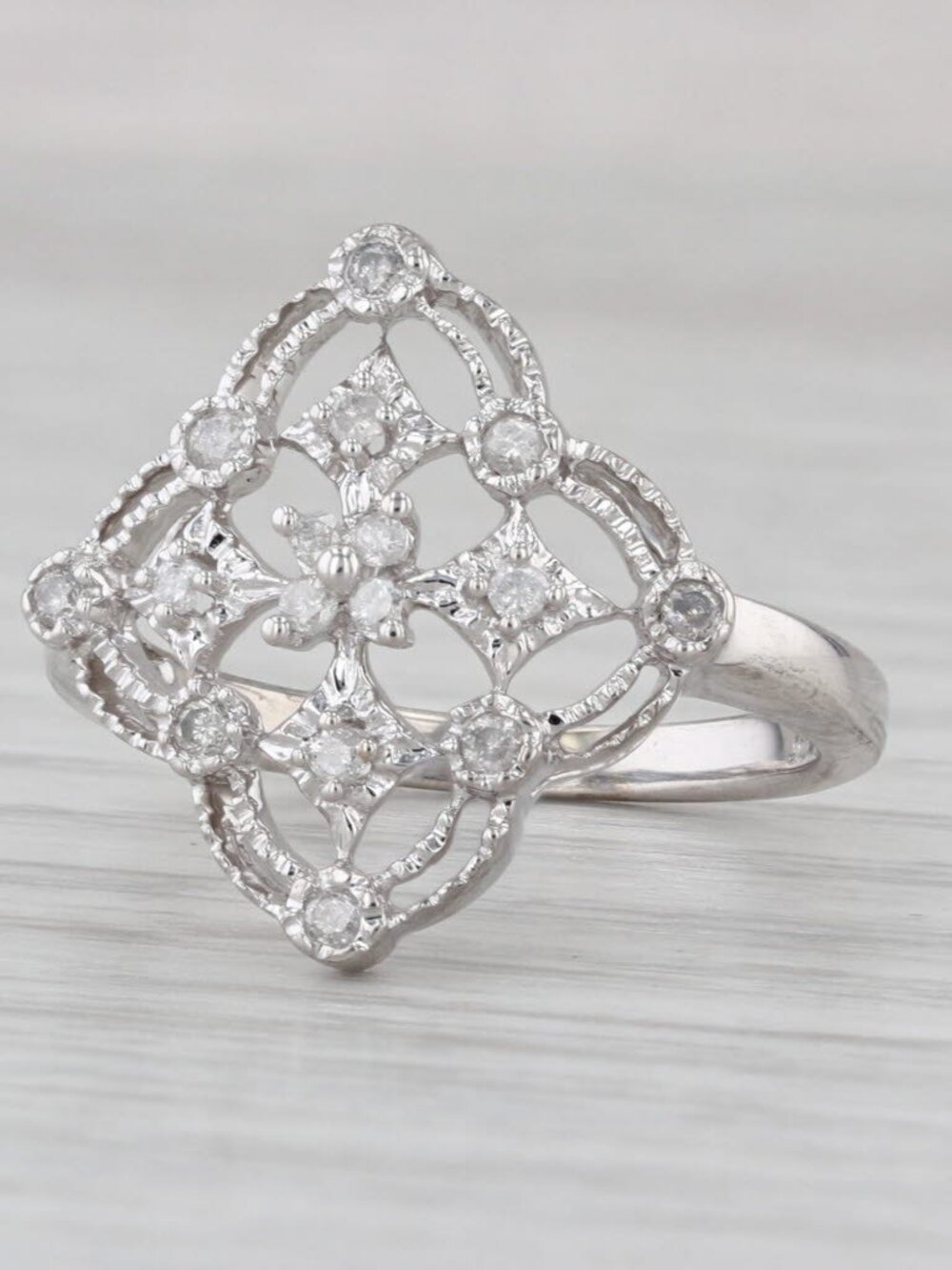 0.23ctw Diamond Openwork Filigree Style Ring 10k White Gold Size 7.25